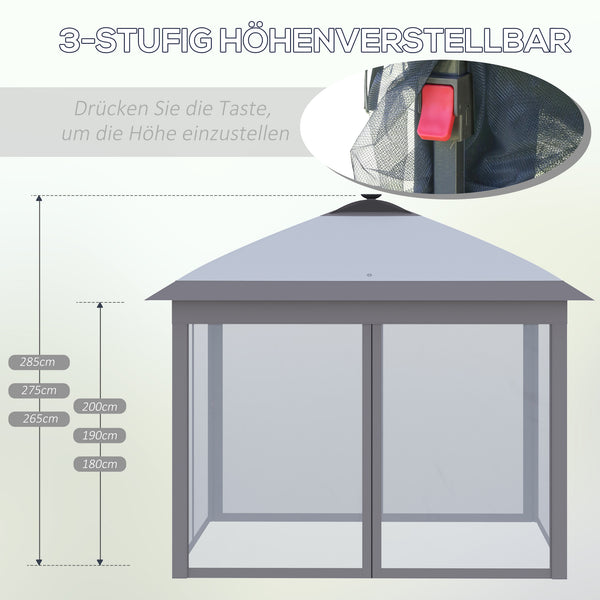 Faltpavillon mit LED Meshvorhängen und Tragetasche 3x3m grau