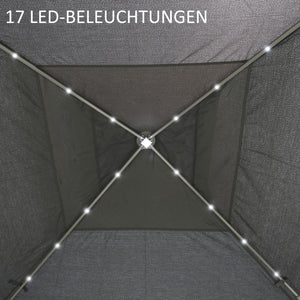 Faltpavillon mit LED Meshvorhängen und Tragetasche 3x3m grau