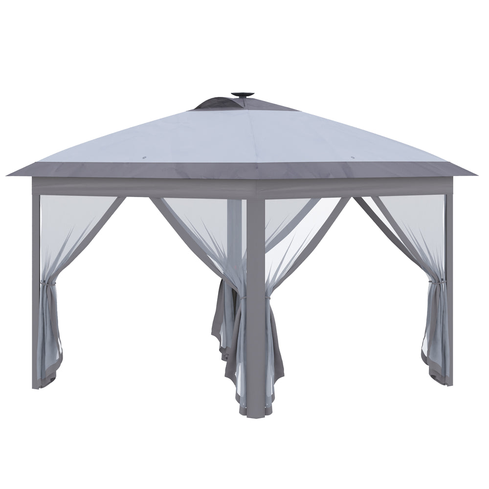 Faltpavillon mit LED Meshvorhängen und Tragetasche 3x3m grau