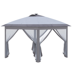 Faltpavillon mit LED Meshvorhängen und Tragetasche 3x3m grau