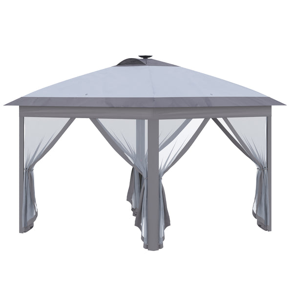 Faltpavillon mit LED Meshvorhängen und Tragetasche 3x3m grau
