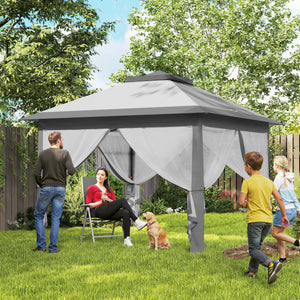 Faltpavillon für Garten mit Netzvorhängen wetterfest grau