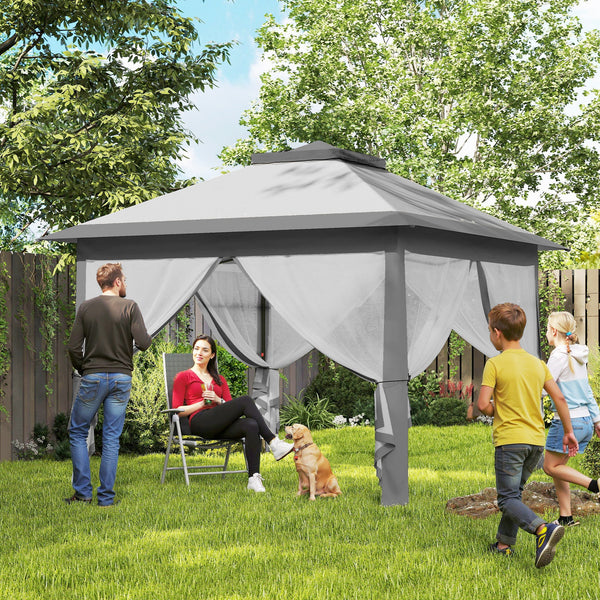 Faltpavillon für Garten mit Netzvorhängen wetterfest grau