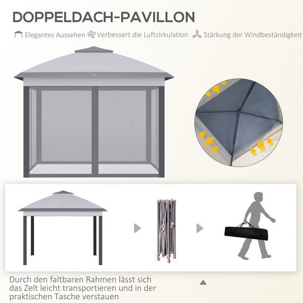 Faltpavillon für Garten mit Netzvorhängen wetterfest grau