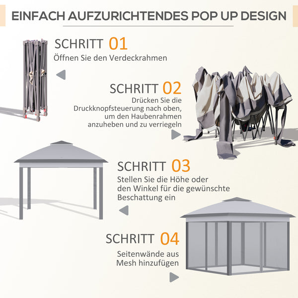 Faltpavillon für Garten mit Netzvorhängen wetterfest grau