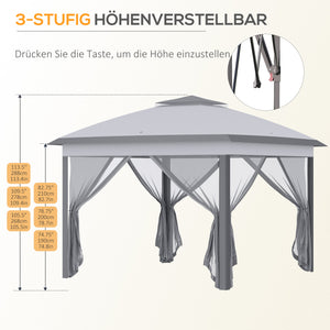 Faltpavillon für Garten mit Netzvorhängen wetterfest grau