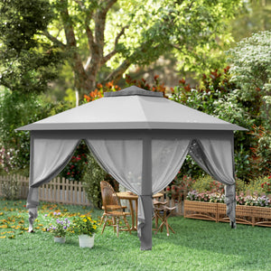 Faltpavillon für Garten mit Netzvorhängen wetterfest grau
