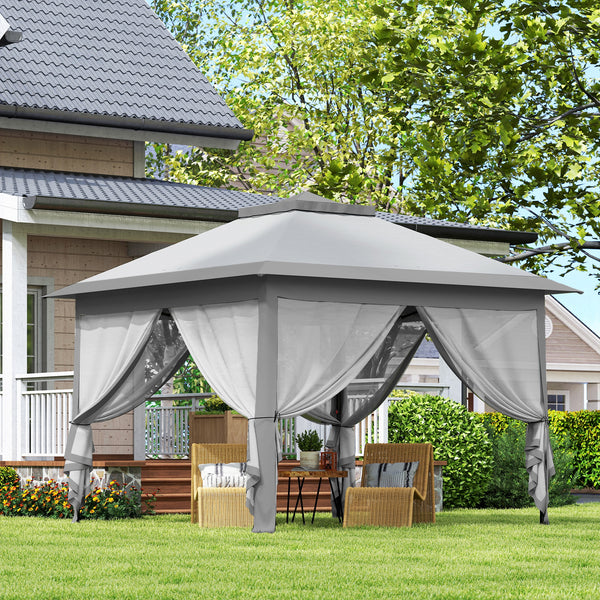 Faltpavillon für Garten mit Netzvorhängen wetterfest grau