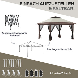 Faltpavillon höhenverstellbar mit Netzwänden 4x4m beige