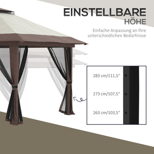 Faltpavillon höhenverstellbar mit Netzwänden 4x4m beige