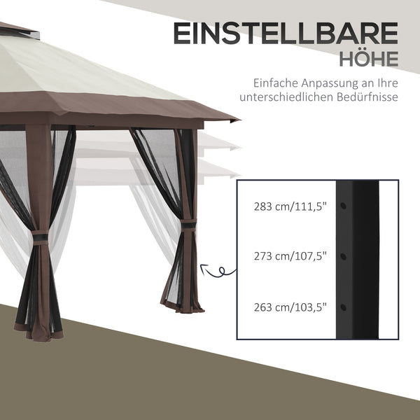 Faltpavillon höhenverstellbar mit Netzwänden 4x4m beige