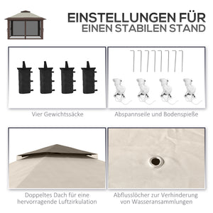 Faltpavillon höhenverstellbar mit Netzwänden 4x4m beige