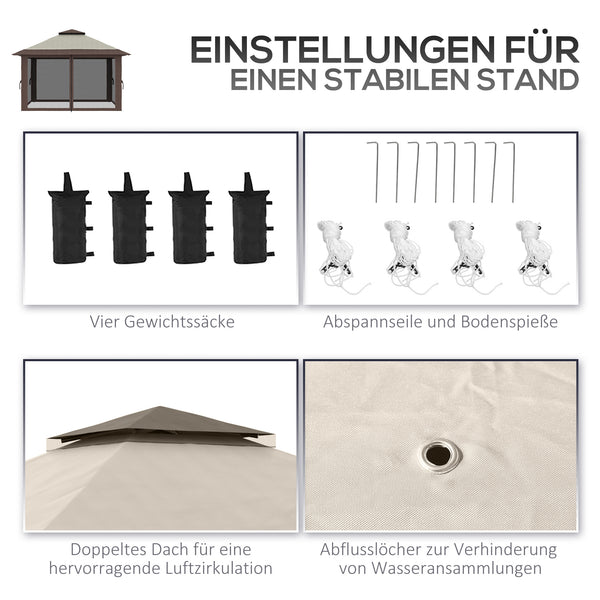 Faltpavillon höhenverstellbar mit Netzwänden 4x4m beige
