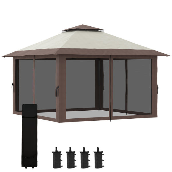 Faltpavillon höhenverstellbar mit Netzwänden 4x4m beige
