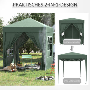 Faltpavillon mit abnehmbaren Seitenwänden und Fenster 2x2m grün