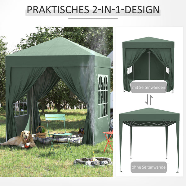 Faltpavillon mit abnehmbaren Seitenwänden und Fenster 2x2m grün