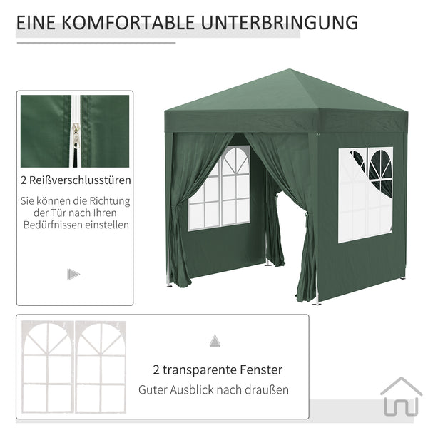 Faltpavillon mit abnehmbaren Seitenwänden und Fenster 2x2m grün