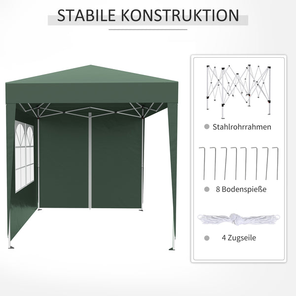 Faltpavillon mit abnehmbaren Seitenwänden und Fenster 2x2m grün