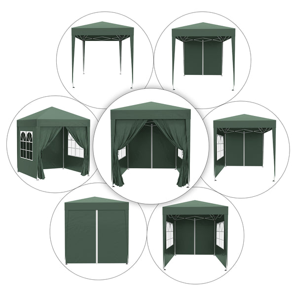 Faltpavillon mit abnehmbaren Seitenwänden und Fenster 2x2m grün