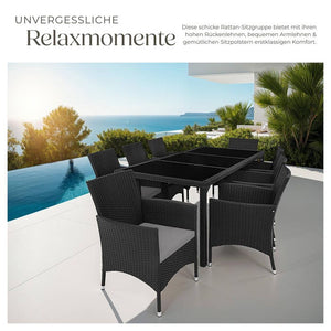 Rattan Sitzgruppe 8+1 mit Schutzhülle schwarz/grau