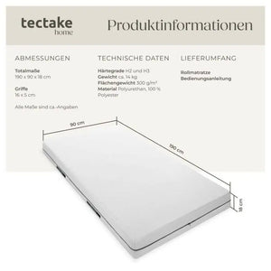 Matratze Sky 2in1 Härtegrad H2 und H3 weiss 90 x 190 cm