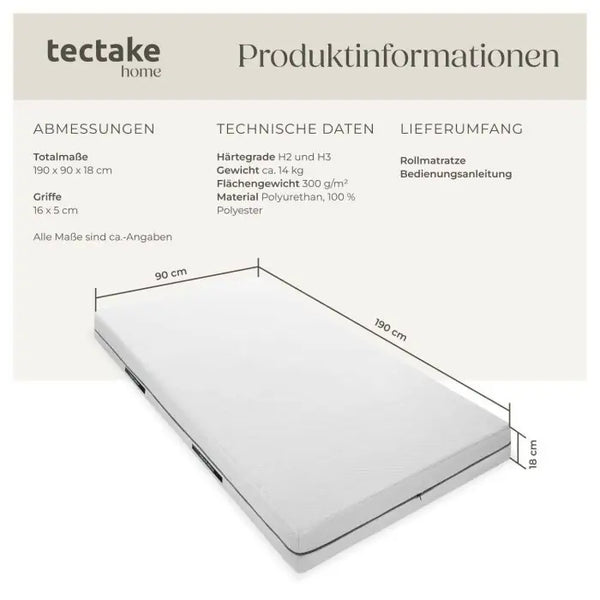 Matratze Sky 2in1 Härtegrad H2 und H3 weiss 90 x 190 cm