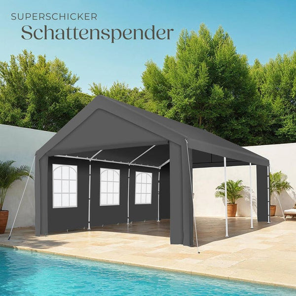 Garten Pavillon 6x4m mit 4 Seitenteilen grau