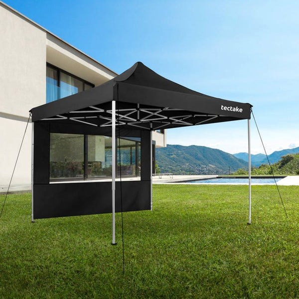 Faltbarer Garten Pavillon 3x3m mit 4 Seitenteilen schwarz