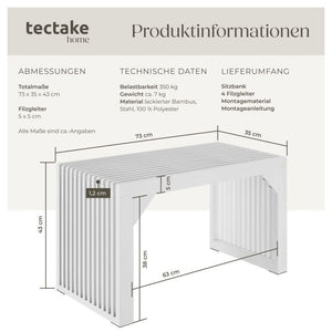 Sitzbank Ribb Lamellenoptik weiss 73 x 35 x 43 cm