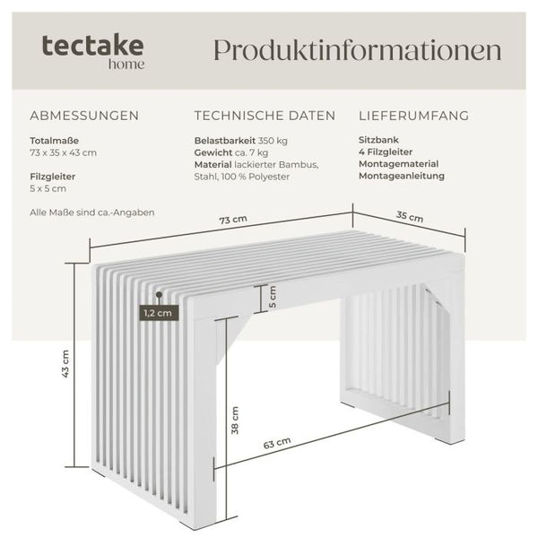 Sitzbank Ribb Lamellenoptik weiss 73 x 35 x 43 cm