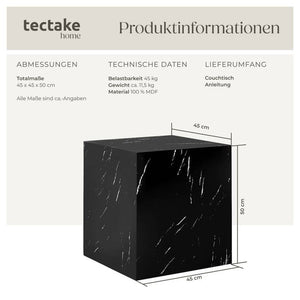 Couchtisch Lasley Marmor Optik schwarz 45 x 45 x 50 cm
