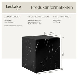 Couchtisch Lasley Würfel Marmor Optik schwarz 45 x 45 x 50 cm