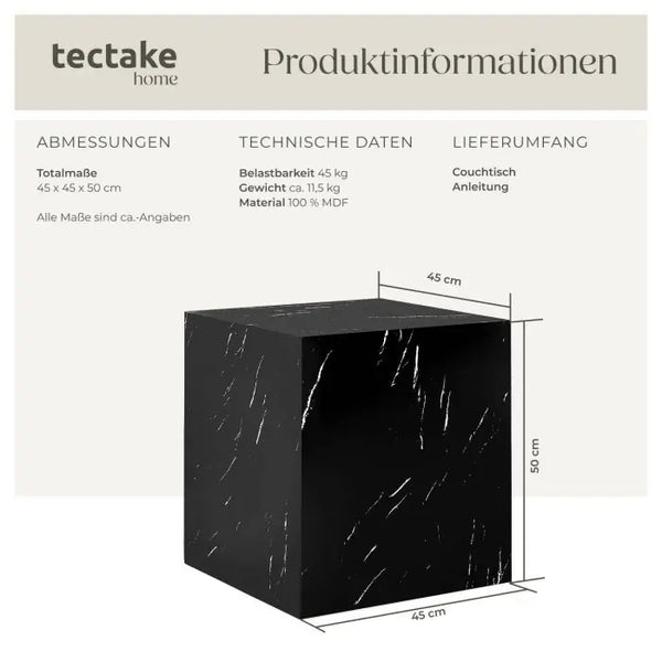 Couchtisch Lasley Würfel Marmor Optik schwarz 45 x 45 x 50 cm