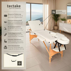 3 Zonen Massageliege mit Polsterung und Holzgestell beige