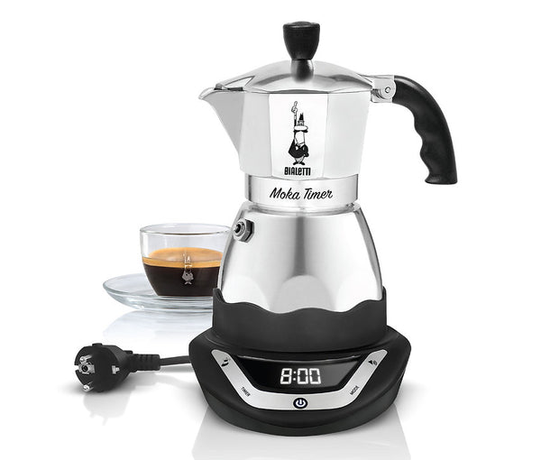 Italienische Kaffeemaschine - elektrischer Timer, Alu, 3 Tassen, 170 W