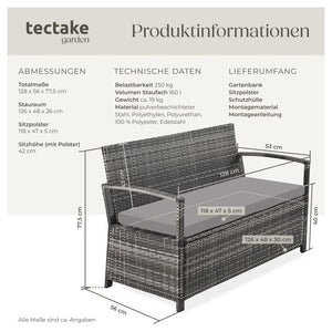 Rattan-Gartenbank Vecchia 2-Sitzer mit Stauraum grau