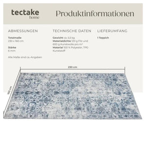 Vintage Teppich Amara Kurzflor blau 160 x 230 cm