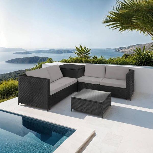 Rattan Lounge Siena schwarz/grau