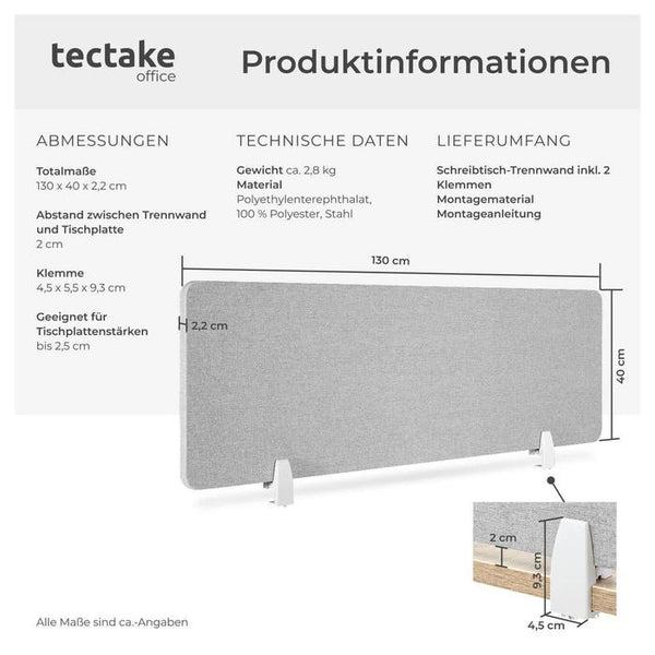 Schreibtisch Trennwand Noisy grau 130 x 40 cm