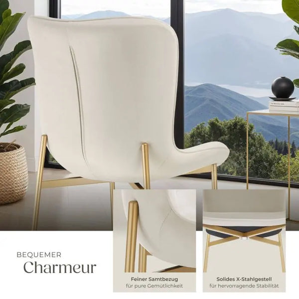 Polsterstuhl Tessa Samtoptik beige/gold Einzelstuhl