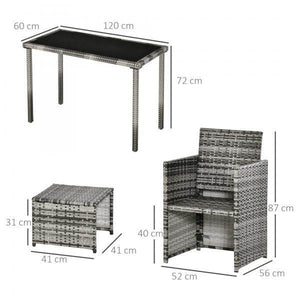Polyrattan Sitzgruppe für 4 Personen Essgruppe Gartenset Garnitur mit Kissen, Grau