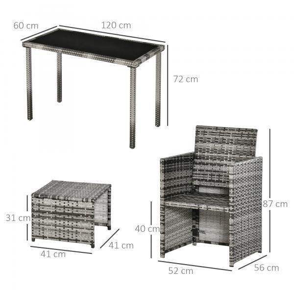 Polyrattan Sitzgruppe für 4 Personen Essgruppe Gartenset Garnitur mit Kissen, Grau