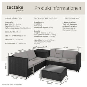 Rattan Lounge Siena schwarz/grau