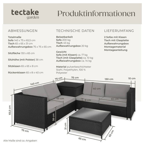 Rattan Lounge Siena schwarz/grau