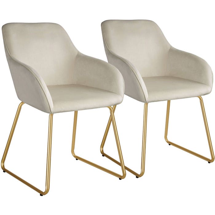 Chaise de salle à manger Jeane, aspect velours, crème/doré, lot de 2 