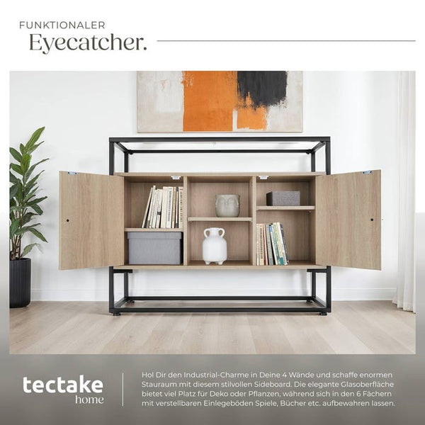 Sideboard Oldham 100x38x80,5cm Industrial Holz hell, Eiche Sonoma
