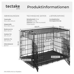 Hundekäfig Luna Gitterbox klappbar mit 2 Türen schwarz 91,5 x 59,5 x 64 cm