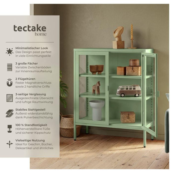 Metallvitrine Baker mit Glastüren salbeigrün