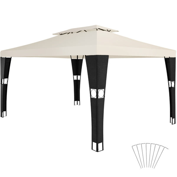 Rattan Garten Pavillon Mona 3x4m schwarz/crème