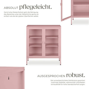 Metallvitrine Baker mit Glastüren rosa